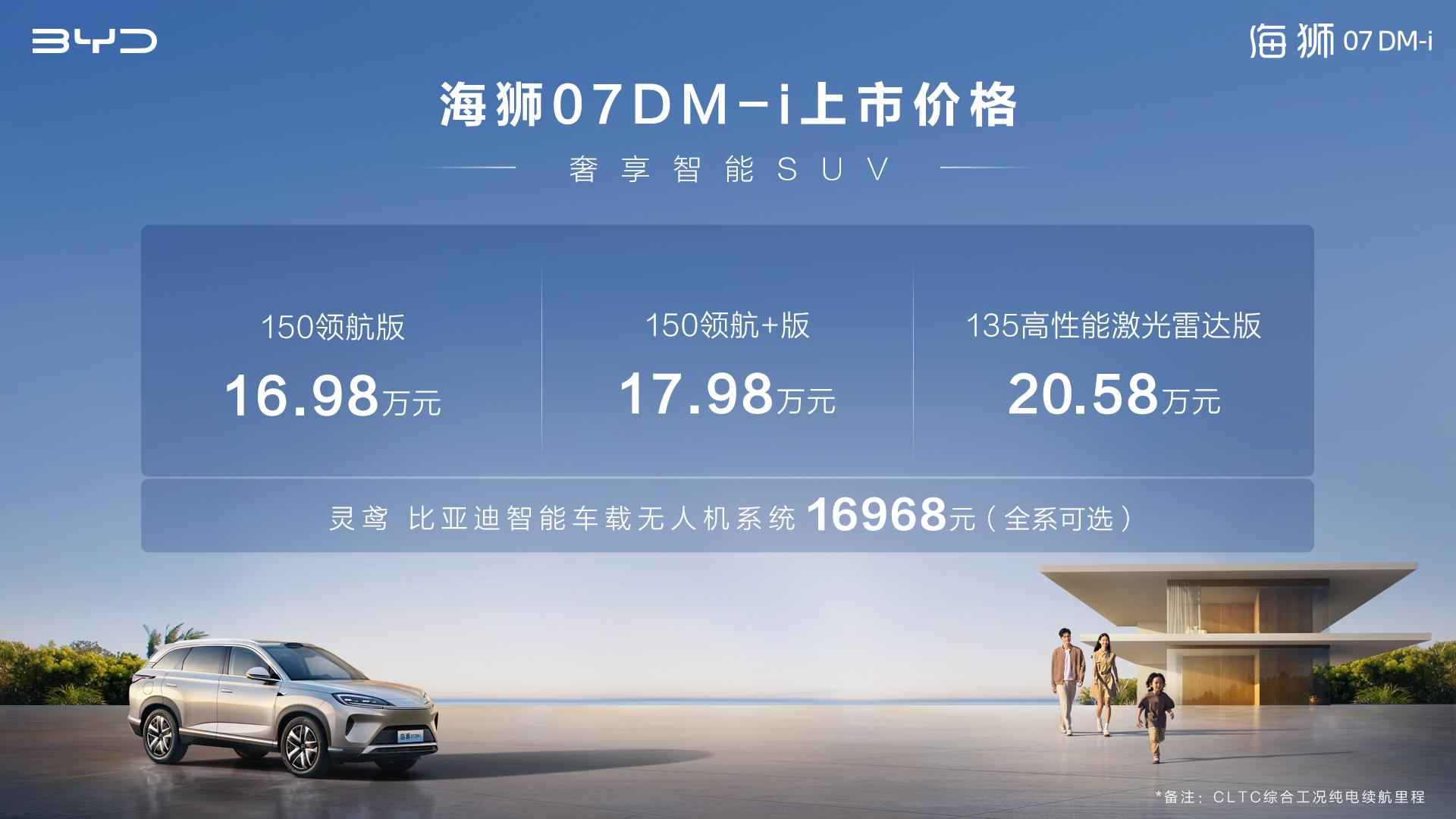 入门即满配，比亚迪全新中大型SUV海狮07DM-i正式上市，16.98万起